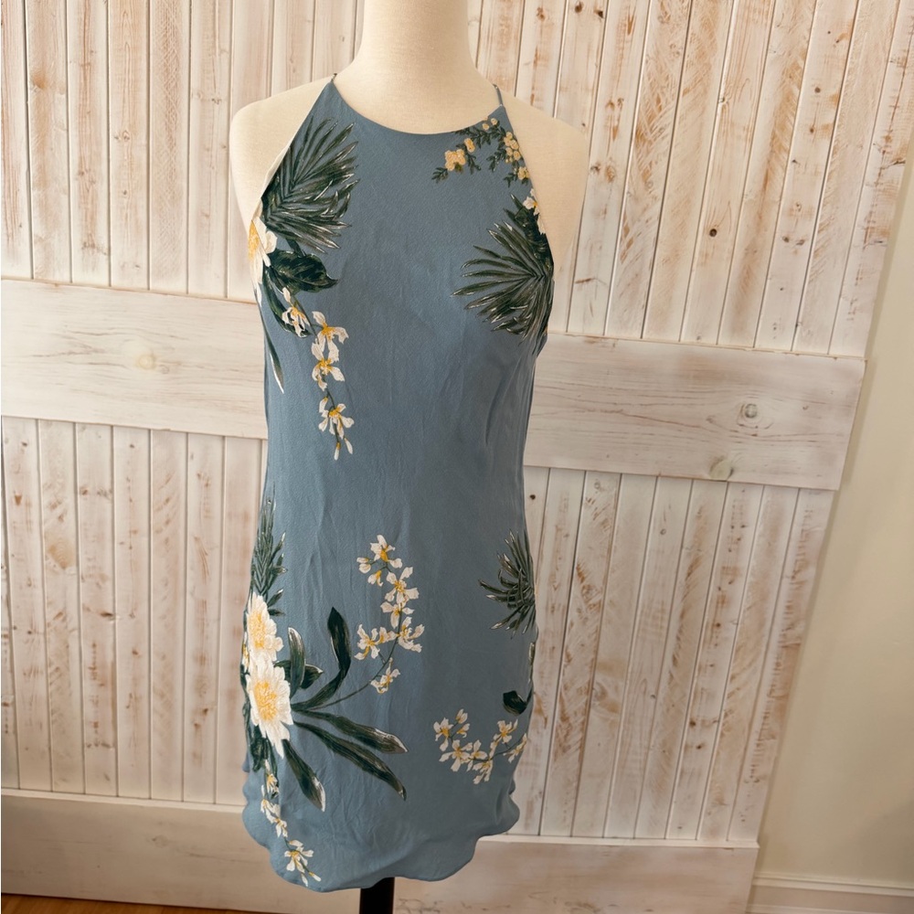 Leith Dusty Blue Floral Halter Mini Dress